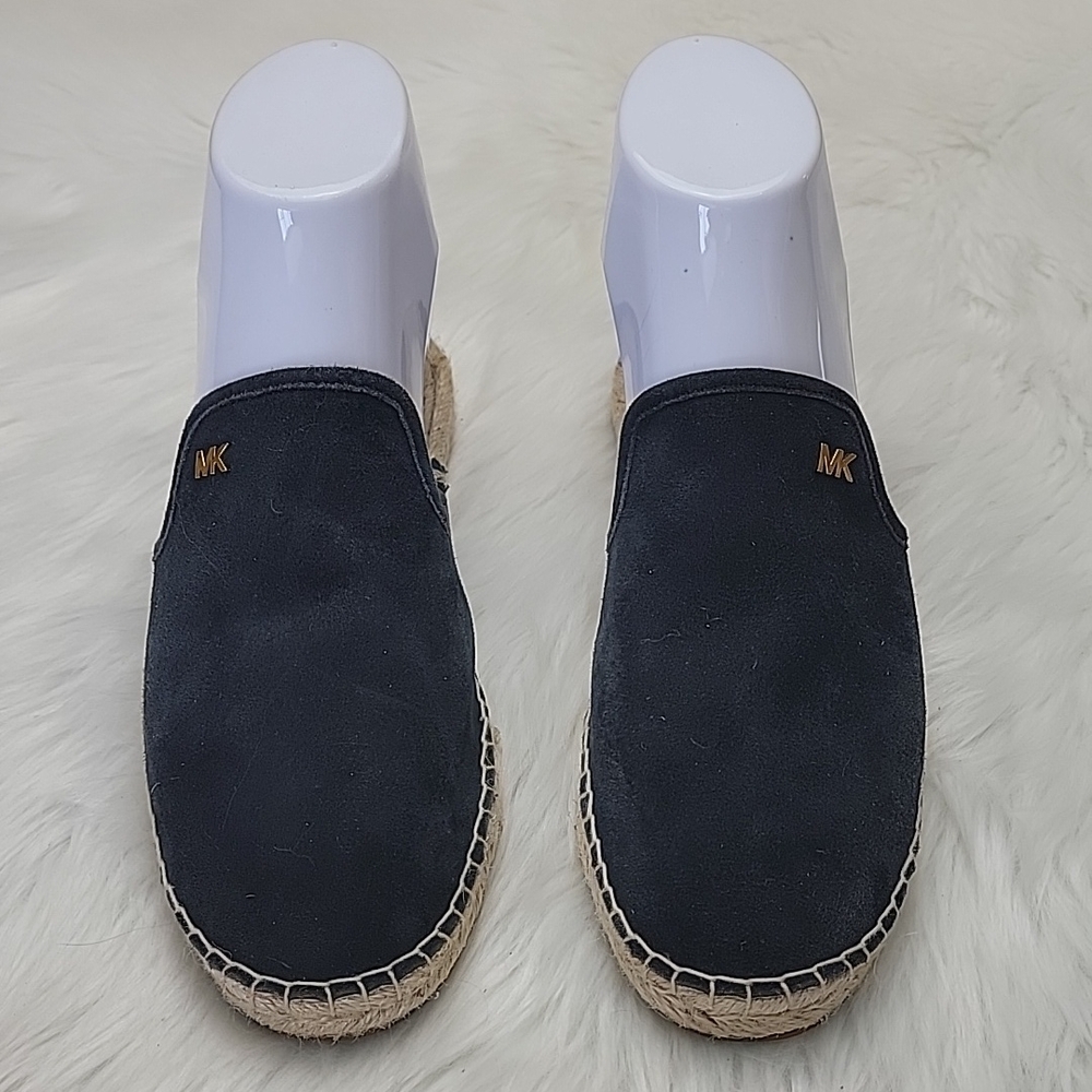 MICHAEL MICHAEL KORS Hastings Black Suede Slip On Flat Designer Mule Espadrilles